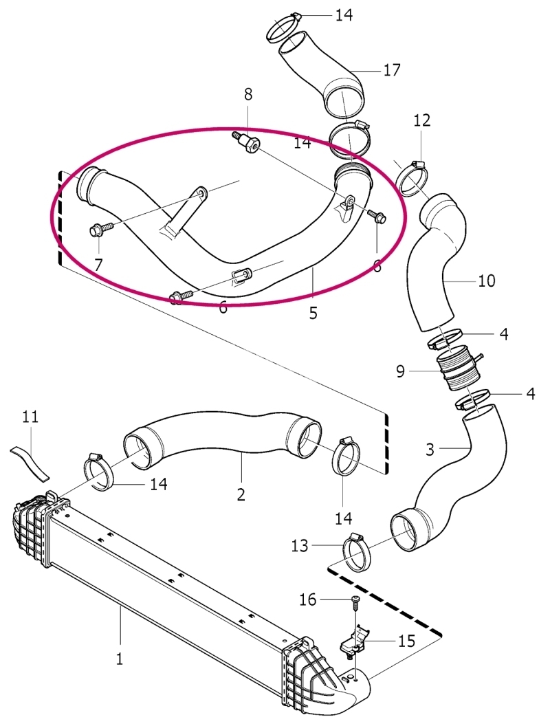 Pipe from turbocharger directing to intercooler 2.4D/D5 (2009-) P1 